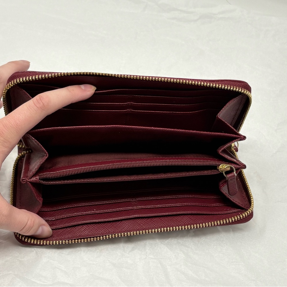 Coach Burgundy and Gold Essentials Accordion Zip Wallet - Picture 9 of 9